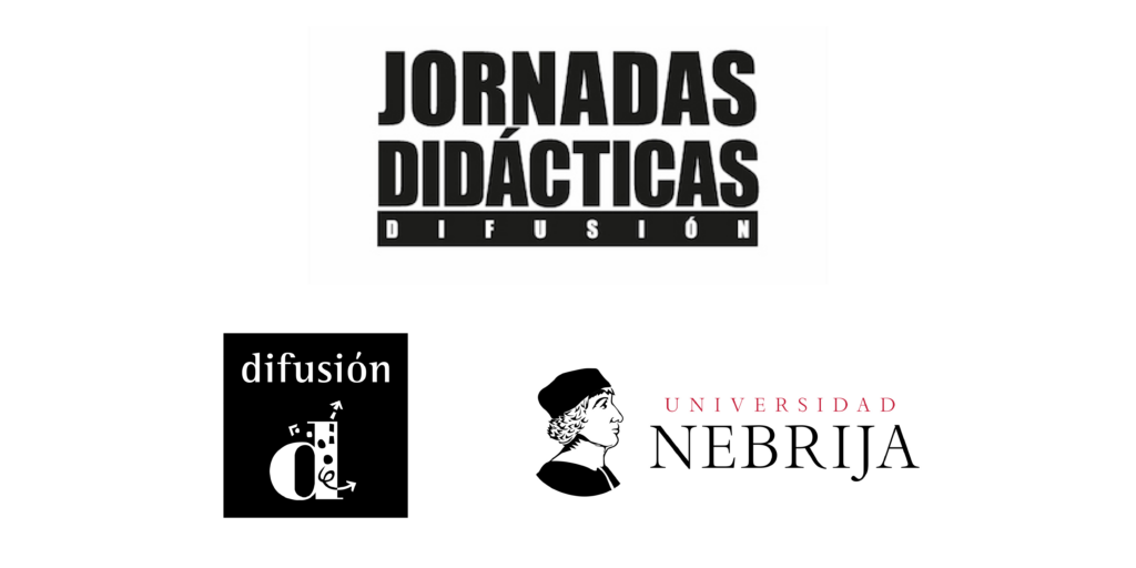 Logo de las Jornadas didácticas, logo de Difusión y logo de la Universidad Nebrija